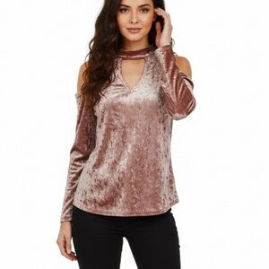 Lime n Chili Top Mauve Pink Velvet Cold Shoulder Cutout 6 Party Date Glam Chic